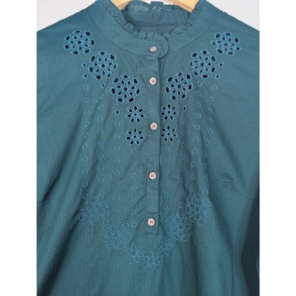 J.Crew Green Embroidered Eyelet Ruffle Sleeve Blouse - Picture 4 of 6